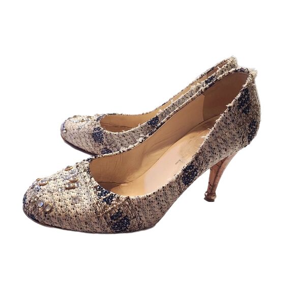 Chanel [Authentic] Metallic Tweed Rhinestone CC Closed Toe 3" Heels Size 6.5 - 7 - Picture 3 of 13